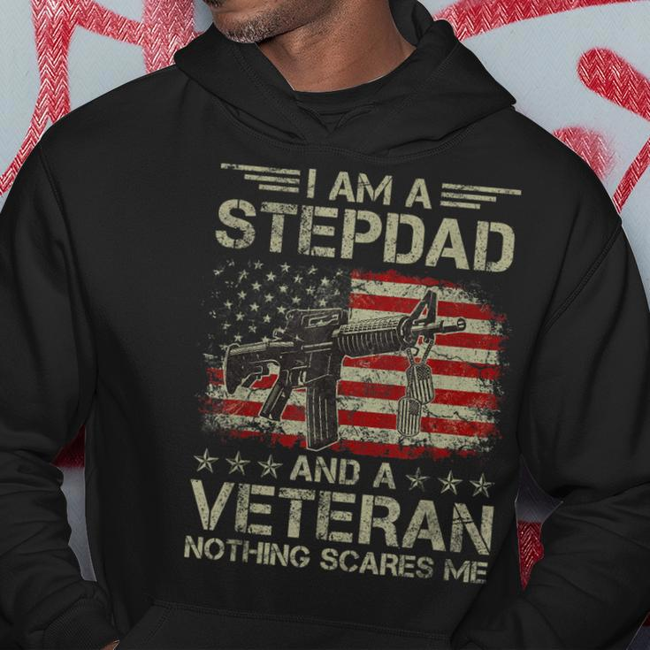 Mens Proud Im Stepdad And A Veteran Nothing Scares Me Stepfather Hoodie Funny Gifts