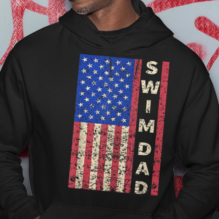 Mens Swim Dad American Flag Swimmer Fathers Day Gift Hoodie Funny Gifts