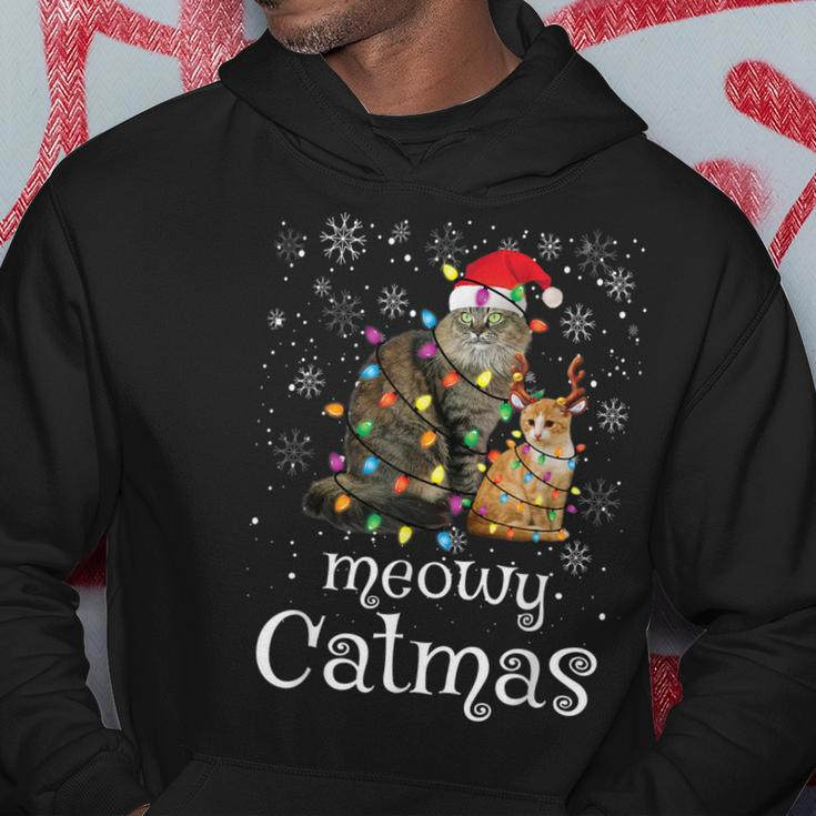 Meowy Catmas Funny Santa Cat Merry Christmas Cat Lover Men Hoodie Graphic Print Hooded Sweatshirt Funny Gifts
