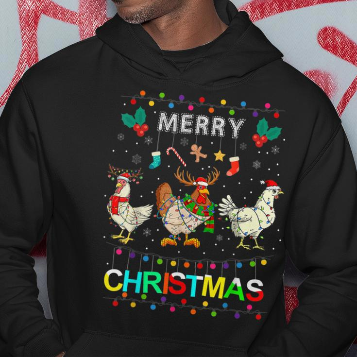 Merry Christmas Chicken Funny Christmas Lights Ugly Sweater Men Hoodie Graphic Print Hooded Sweatshirt Funny Gifts