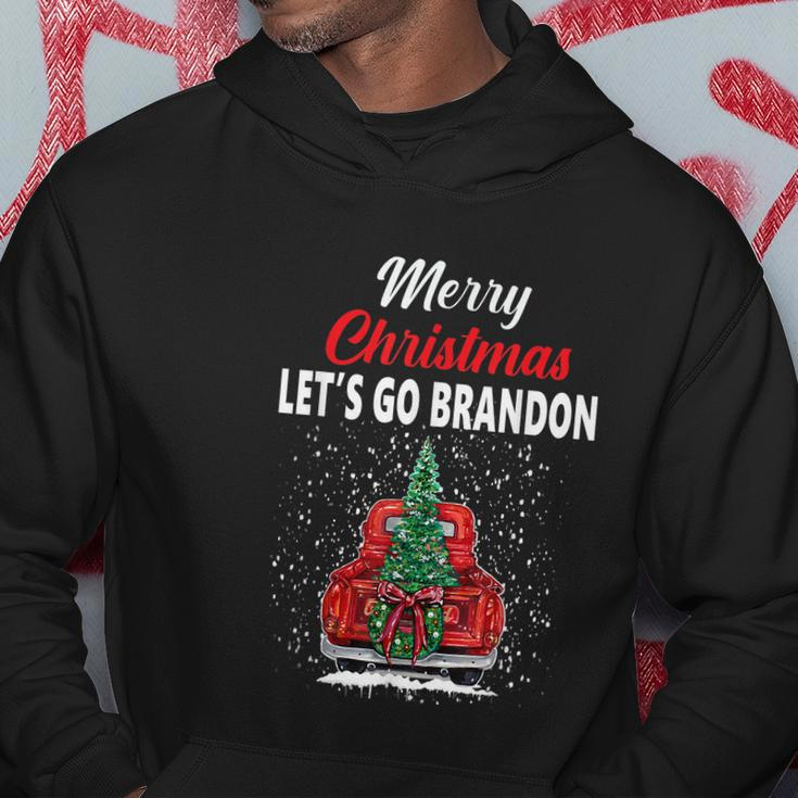 Merry Christmas Lets Go Brandon Red Truck Christmas Tree Hoodie Unique Gifts