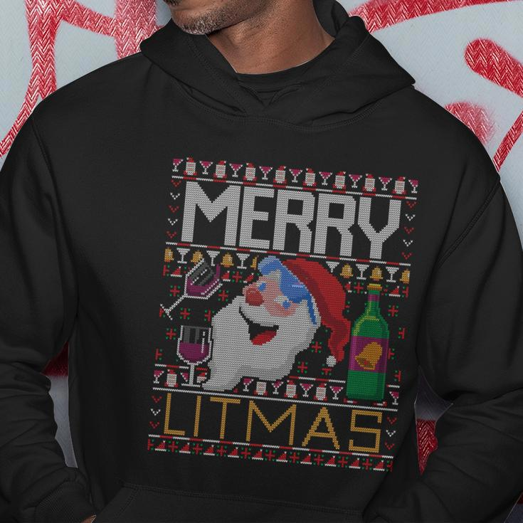 Merry Litmas Lit Santa Claus Wine Ugly Christmas Sweater Cute Gift Hoodie Unique Gifts