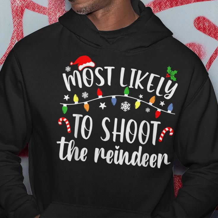Most Likely To Shoot To Reindeer Christmas Family Matching V2 Men Hoodie Graphic Print Hooded Sweatshirt Funny Gifts
