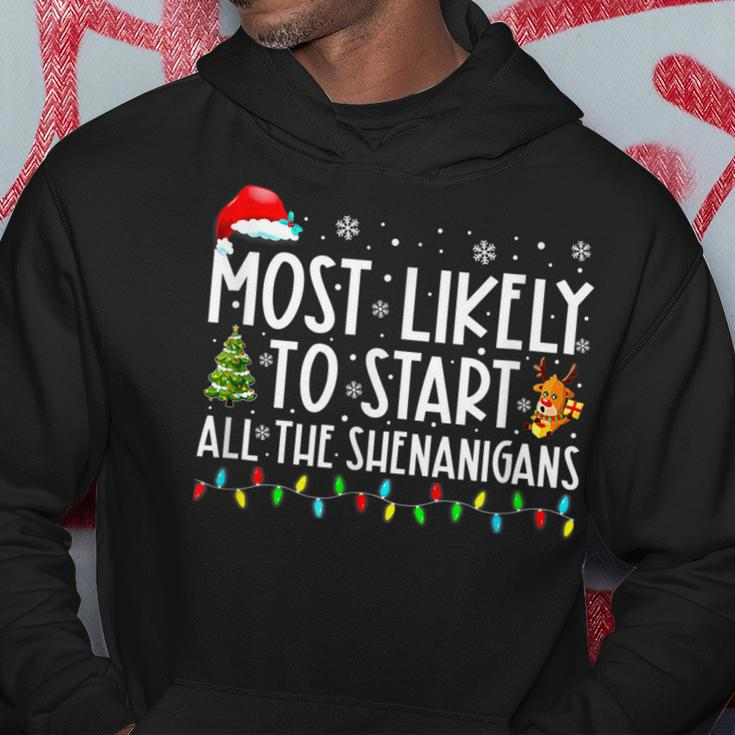 Most Likely To Start All The Shenanigans Most Likely To Xmas Men Hoodie Graphic Print Hooded Sweatshirt Funny Gifts