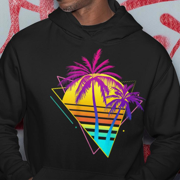 On Back - Retro 80S 90S Vaporwave Tropical Sunset Palm Trees Hoodie Unique Gifts
