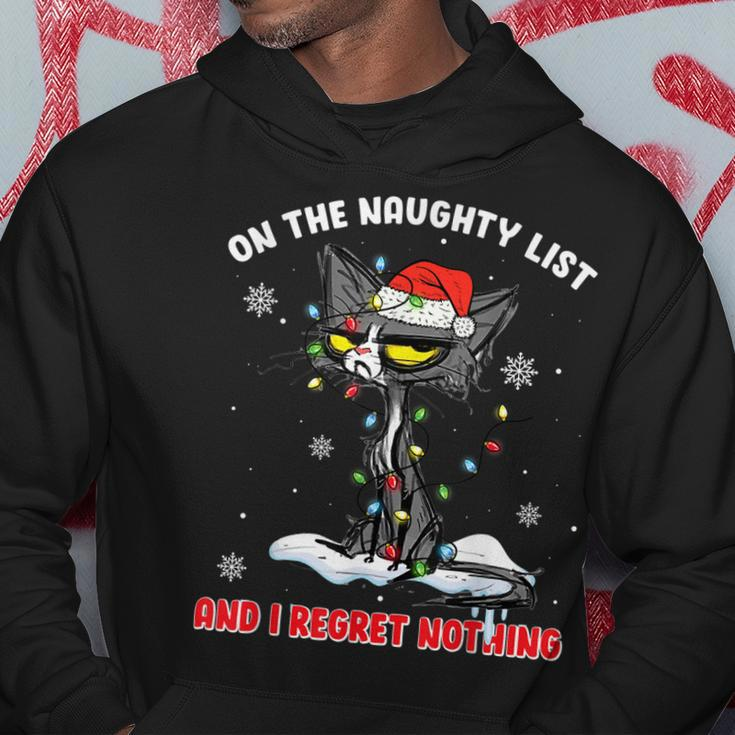 On The Naughty List And I Regret Nothing Christmas Cat Men Hoodie Graphic Print Hooded Sweatshirt Funny Gifts