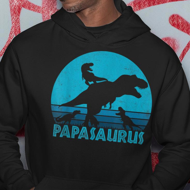 Papasaurus 3 Kids Vintage Retro Sunset Funny Gift For Dad Hoodie Funny Gifts