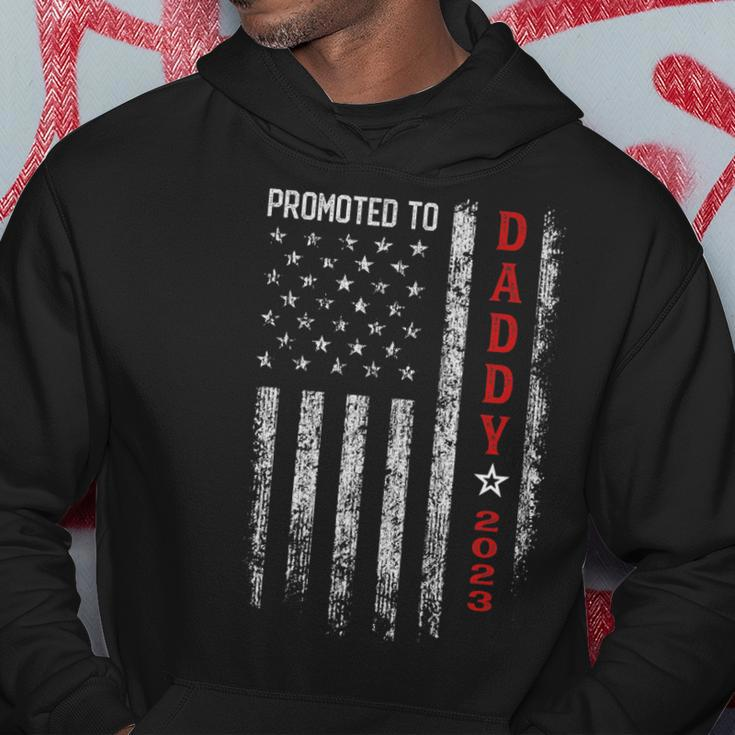 Patriotic Mens Promoted To Daddy Est 2023 First Time Dad Hoodie Funny Gifts