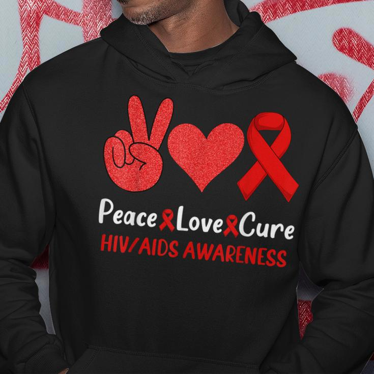 Peace Love Cure World Aids Day HivAids Awareness Men Women Men Hoodie Graphic Print Hooded Sweatshirt Funny Gifts
