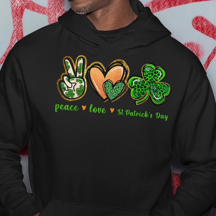 Peace Love St Patricks Day Leopard Lucky Shamrock Hoodie Personalized Gifts