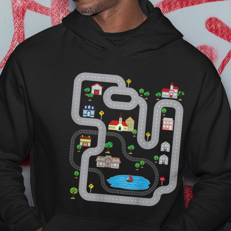 Playmat Train Car Race Track Printed On Back Road Hoodie Unique Gifts
