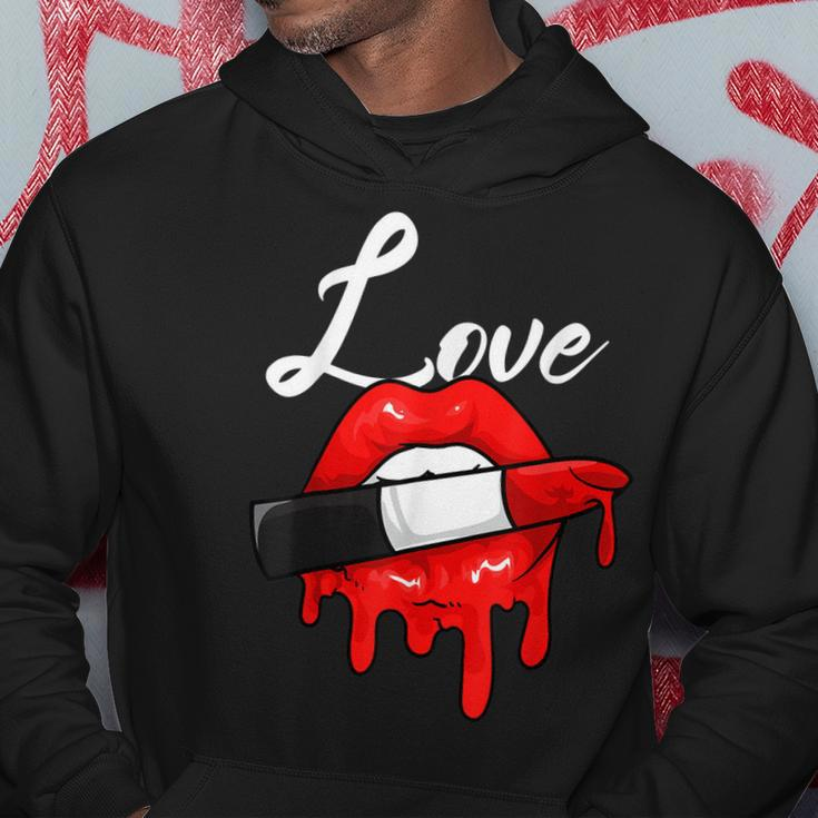 Red Lipstick Lips Love Valentines Day Make Up Valentines Hoodie Funny Gifts