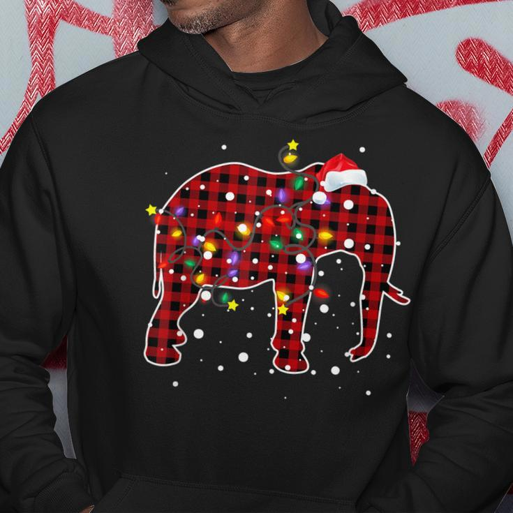 Red Plaid Buffalo Elephant Christmas Pajamas Family Xmas Men Hoodie Graphic Print Hooded Sweatshirt Personalized Gifts