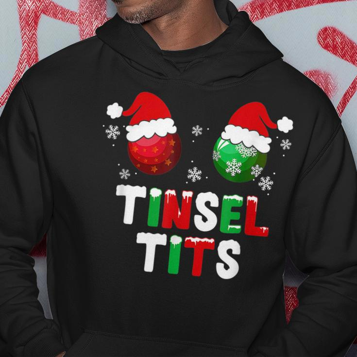 Retro Tinsel Tits And Jingle Balls Funny Matching Christmas Men Hoodie Graphic Print Hooded Sweatshirt Funny Gifts