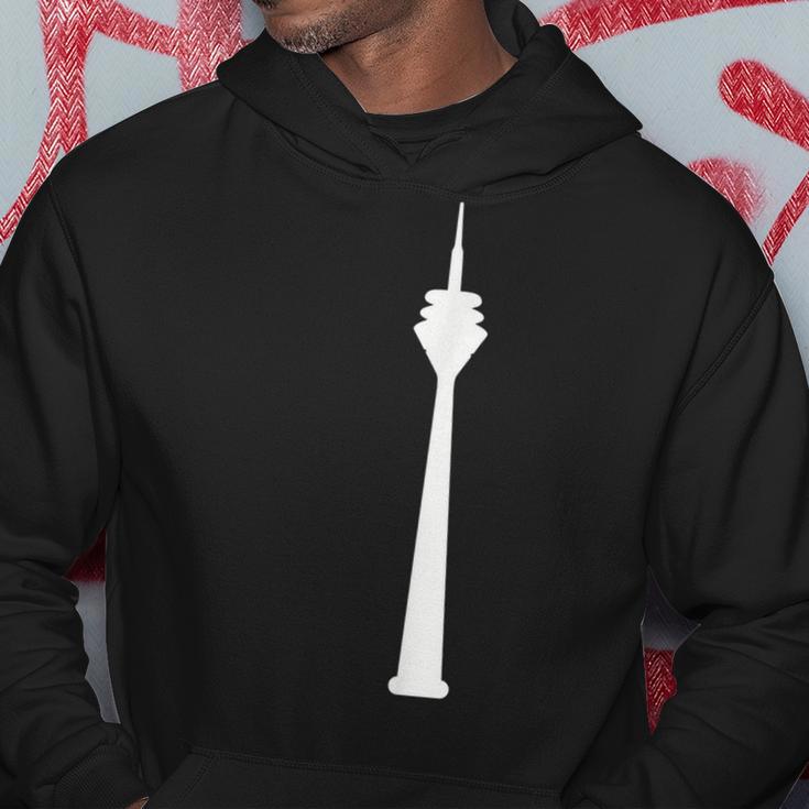 Schwarzes Hoodie mit Weißem Turmdruck Motiv, Modisches Stadtdesign Tee Lustige Geschenke