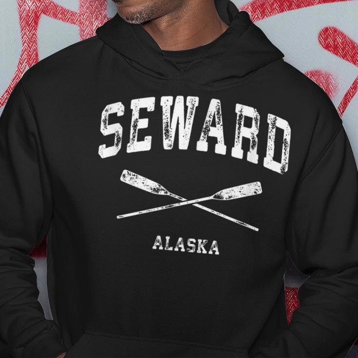 Seward Alaska Vintage Nautical Crossed Oars Men Hoodie Graphic Print Hooded Sweatshirt Funny Gifts