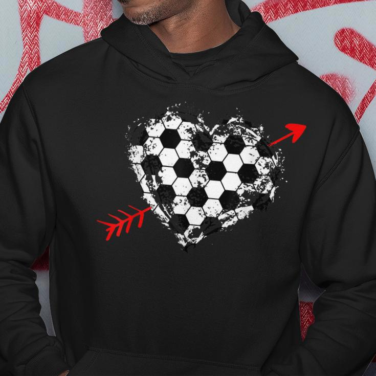 Soccer Valentines Day Soccer Ball Cupids Arrow Heart Men Hoodie Graphic Print Hooded Sweatshirt Funny Gifts