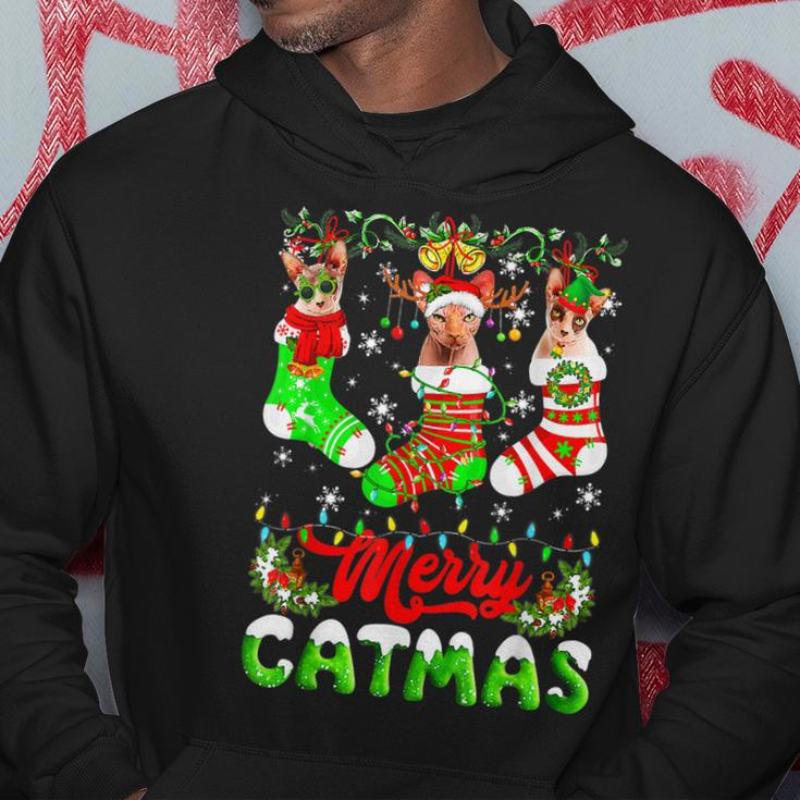 Sphynx Cat Christmas Santa Hat Scarf Holiday Cute Men Hoodie Graphic Print Hooded Sweatshirt Funny Gifts