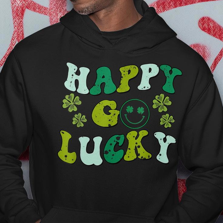 St Patricks Day Happy Go Lucky Shamrock Irish Retro Groovy Hoodie Personalized Gifts