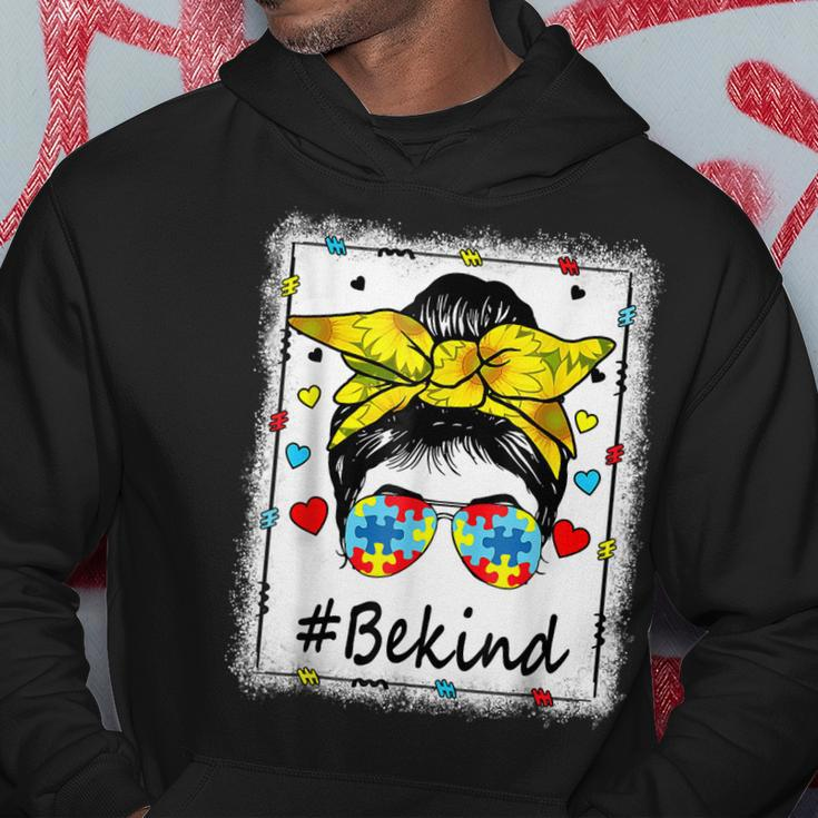 Sunflower Be Kind Girls - Autism Awareness Messy Bun Hoodie Unique Gifts