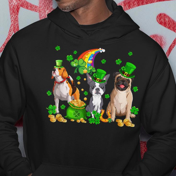Three St Patricks Day Dogs Beagle Pug French Bulldog Lover Hoodie Funny Gifts