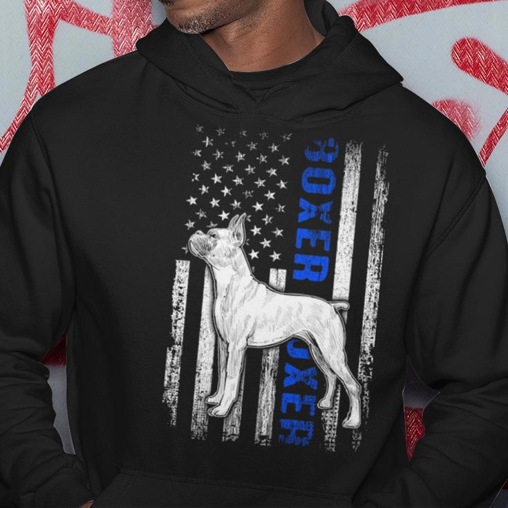Usa Flag Clothing Police Boxer Dog Dad Gifts Thin Blue Line Hoodie Funny Gifts