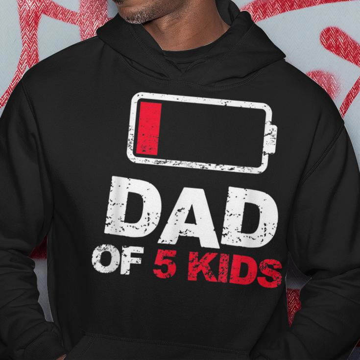 Vintage Dad Of 5 Kids Battery Low Dad Fathers Day Hoodie Funny Gifts