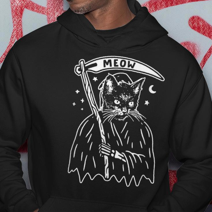 Vintage Death Cat Meow Funny Halloween Cat Lover Hoodie Funny Gifts