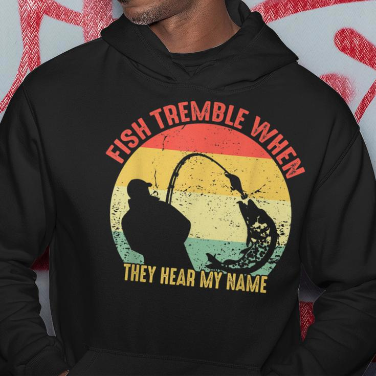 Vintage Fish Tremble When They Hear My Name Funny Fishing Men Hoodie Graphic Print Hooded Sweatshirt Funny Gifts