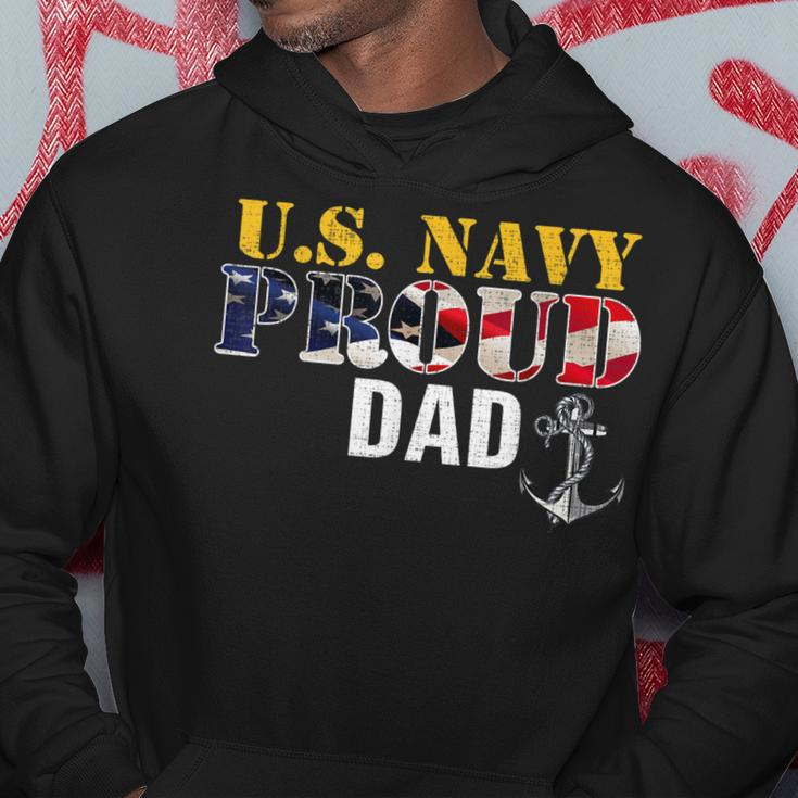 Vintage Navy Proud Dad With US American Flag Gift Hoodie Funny Gifts