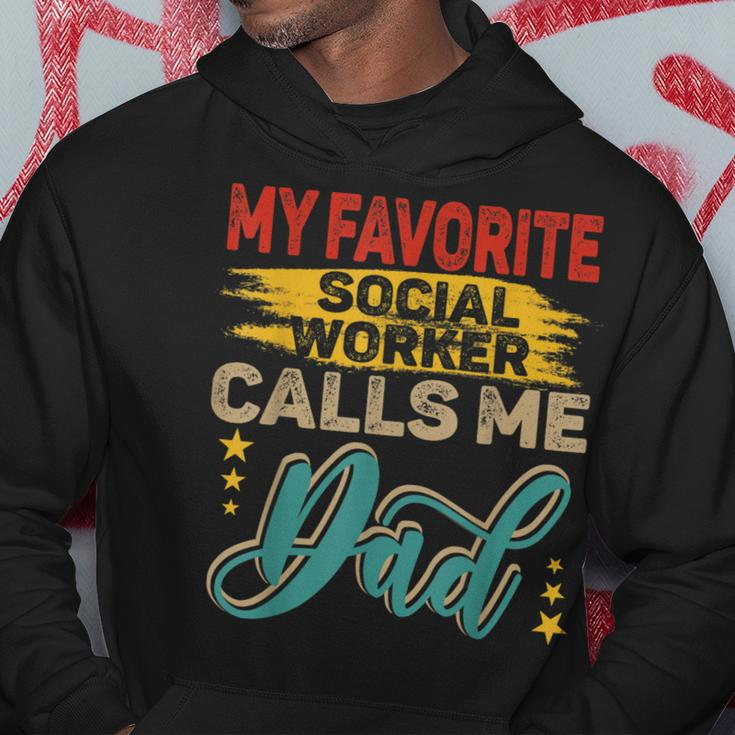 Vintage Retro My Favorite Social Worker Calls Me Dad Family Hoodie Funny Gifts