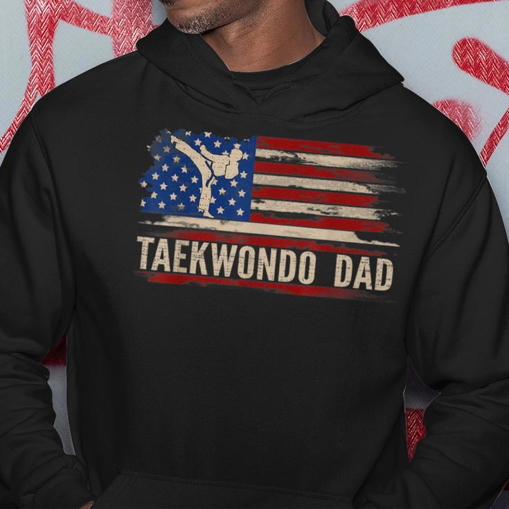 Vintage Taekwondo Dad American Usa Flag Sports The Kick Hoodie Funny Gifts