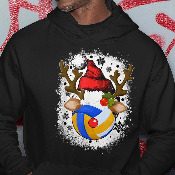 Volleyball Christmas Reindeer With Santa Hat Funny Holiday Men Hoodie Graphic Print Hooded Sweatshirt Funny Gifts