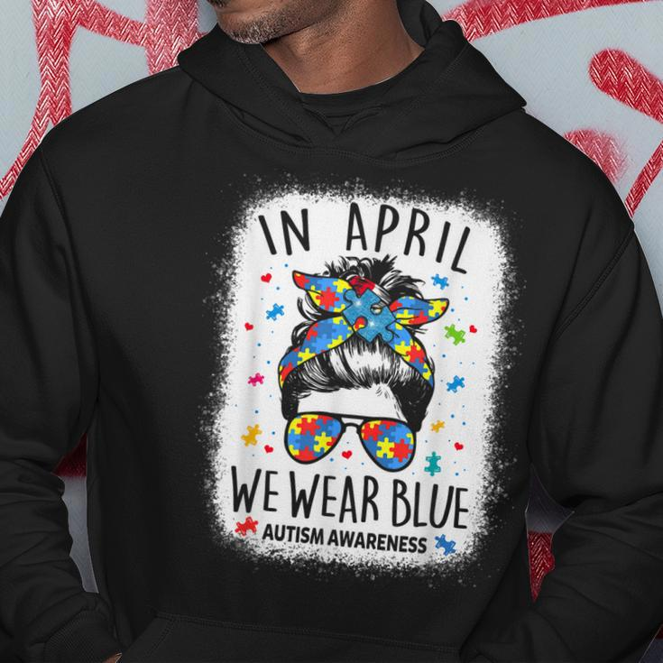 Women Messy Bun In April We Wear Blue For Autism Awareness Hoodie Unique Gifts