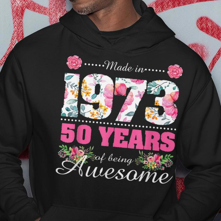 Womens Made In 1973 Floral 50Th Birthday Gifts 50 Year Old Hoodie Unique Gifts