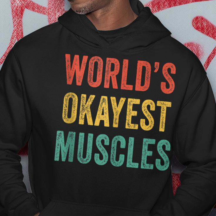 Worlds Okayest Muscles Gym Fathers Day Dad Vintage Retro Hoodie Funny Gifts