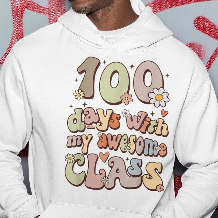 100 Days With My Awesome Class Retro Teacher Women Girls Hoodie Funny Gifts