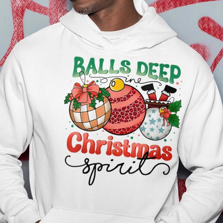 Balls Deep In Christmas Spirit Funny Santa Xmas Holiday Men Hoodie Graphic Print Hooded Sweatshirt Funny Gifts