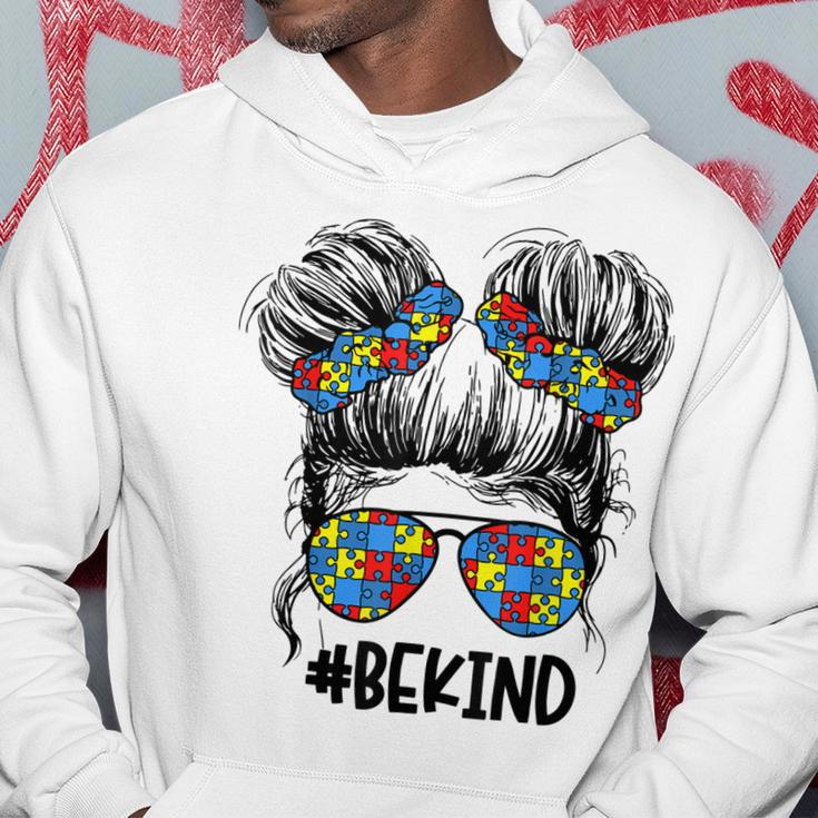 Be Kind Messy Bun Girls Kids Autism Awareness Kindness Month Hoodie Unique Gifts