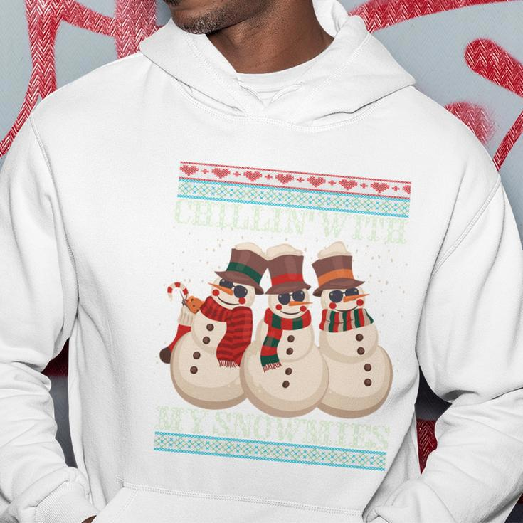 Chillin With My Snowmies Ugly Christmas Snowman Funny Gift Black Hoodie Unique Gifts