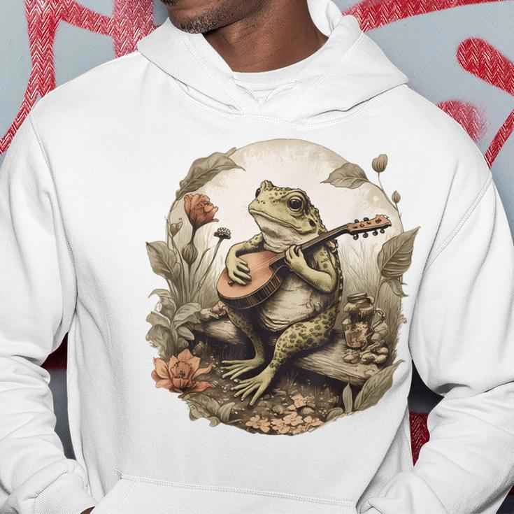 Cottagecore Aesthetic Frog Playing Banjo Instrument Vintage Hoodie Unique Gifts