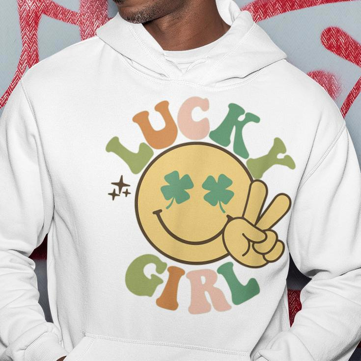 Lucky St Patricks Day Retro Smiling Face Shamrock Hippie Hoodie Unique Gifts