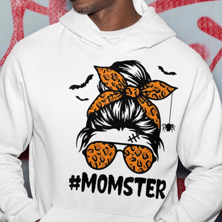 Momster For Women Halloween Mom Messy Bun Leopard Men Hoodie Personalized Gifts