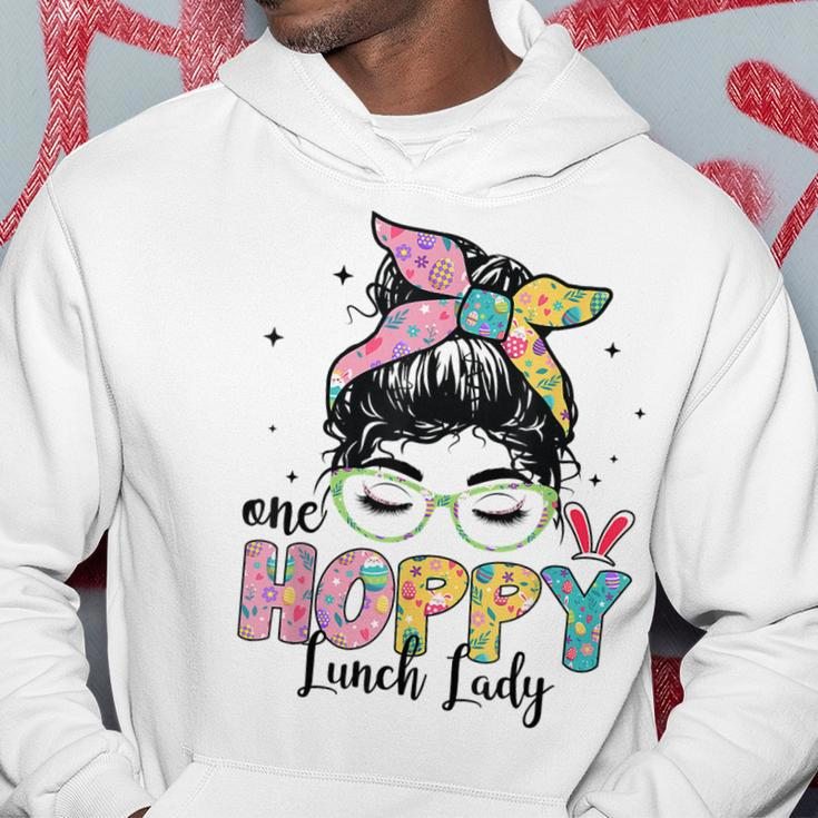 One Hoppy Lunch Lady Messy Bun Easter Day Women Hoodie Unique Gifts