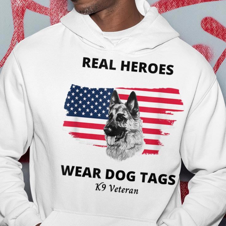 Real Heroes Wear Dog Tags - K9 Veteran Military Dog Men Hoodie Graphic Print Hooded Sweatshirt Funny Gifts