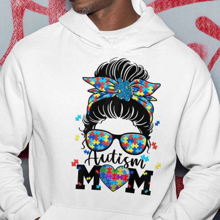Womens Autism Mom Life Messy Bun Sunglasses Bandana Mother’S Day Hoodie Unique Gifts