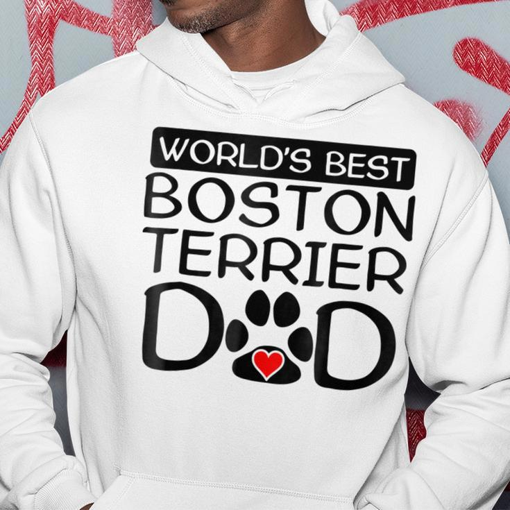 Worlds Best Boston Terrier Dad Dog Owner Paw Print Gift For Mens Hoodie Unique Gifts