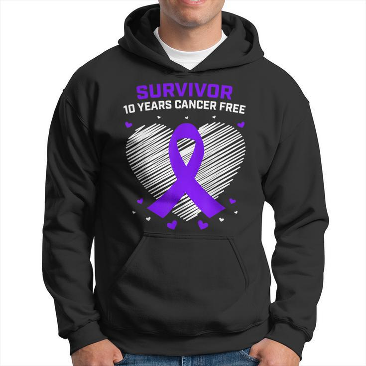 10 Years Cancer Free Purple Pancreatic Cancer Survivor Gifts  Hoodie