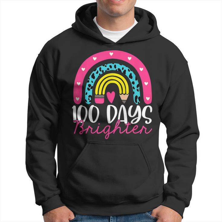 100 Days Brighter Rainbow 100Th Day  For Teacher  Men Hoodie Graphic Print Hooded Sweatshirt