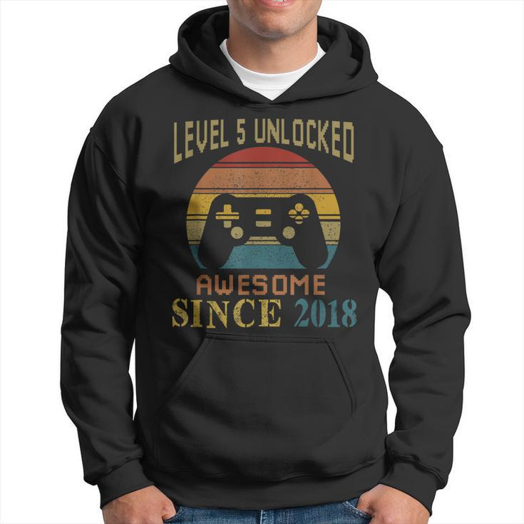 5 Years Level 5 Unlocked Awesome Since 2018 5Th Birthday  Men Hoodie Graphic Print Hooded Sweatshirt